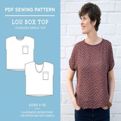 Box Top Pattern | Oversized Blouse | Lou Box Top PDF Sewing Pattern | DIY | pattern  tutorial | Easy pattern