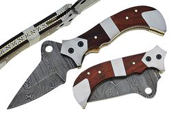 Custom Hand Made Damascus Steel Pocket Folding Knife Rose Wood With Sheath