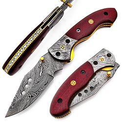 Custom Hand Made Pocket Knife Damascus Steel Folding Knife With Micarta Handle