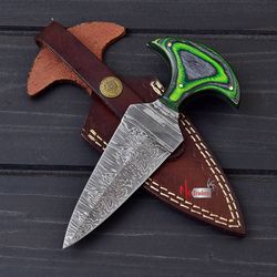custom handmade Damascus steel dagger knife with leather sheath