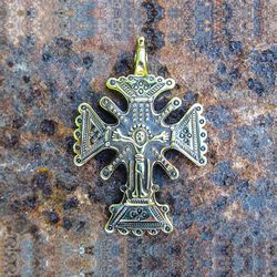 Ukrainian brass cross necklace pendant,Vintage Brass Cross necklace pendant,rustic brass cross charm,traditional cross