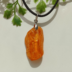 Natural Amber Pendant Necklace Baltic Amber Amulet Necklace Yellow Stone Necklace Black Cord Amber jewelry women and men
