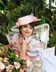women straw boater hat -flowers- wide brim -sun -summer