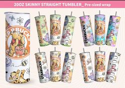 Summer Cartoon Tumbler Wrap, Pooh Png Skinny Straight 20oz, Pooh Tigger Eeyore Piglet Design, Pooh Tumbler