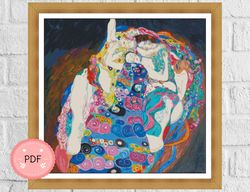 Cross Stitch Pattern, Gustav Klimt ,The Maiden,Pdf , Instant Download , Symbolism X stitch , Famous Paintings