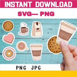 Coffee Stickers Bundle - Happy Quotes - Retro Groovy Digital Download SVG Files For Cricut - Printable Cute Stickers