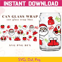 Santa Claus 16oz Glass Can Cut Files, Svg Dxf Png File Digital Download