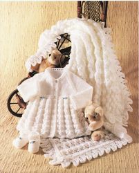 Baby Clothes Designs for knitting - Shawl, matinee coat and shoes,14-18in (35-46cm) chest - Vintage Patterns Digital PDF