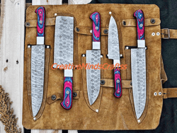 custom handmade kitchen knife chef knives set of 5 with leather roll bag kitchen knife