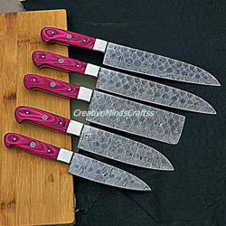 Custom Handmade Kitchen Knife Chef Knives Set Of 5 With Leather Roll Bag kitchen knife