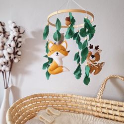 woodland baby mobile, forest baby mobile, woodland nursery decor, baby mobile forest animals, mobile hare deer bear fox