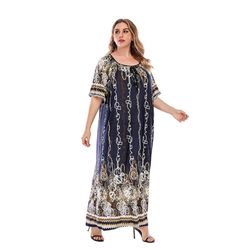 Casual loose printed large size round neck short-sleeved T-shirt dress