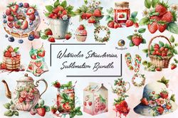 Watercolor Strawberries Bundle