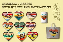 Heart stickers in retro style