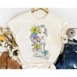 Disney Tangled Rapunzel Floral Sketch Portrait Shirt, Disneyland Vacation Holiday Unisex T-shirt Family Birthday Gift Ad