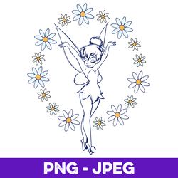 Disney Peter Pan Tinker Bell Spring Floral Circle V1 , PNG Design, PNG Instant Download