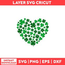 Clover Heart Svg, St. Patrick's Day Svg, Lucky Svg, Heart Svg, Clover Svg - Digital File