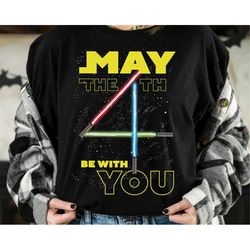 Retro May The 4th Be With You Lightsabers Star War Day 2023 Shirt, Galaxy's Edge Unisex T-shirt Family Birthday Gift Adu