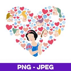 Disney Snow White and the Seven Dwarfs Heart Valentine's Day V1 , PNG Design, PNG Instant Download