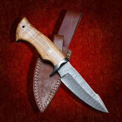 custom handmade damascus steel bowie hunting knife with leather sheath hunting knife skinner knife  hand forged mk5037m