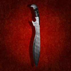 custom handmade bowie damascus steel  hunting knife with leather sheath hunting knife skinner knife  hand forged mk5039m