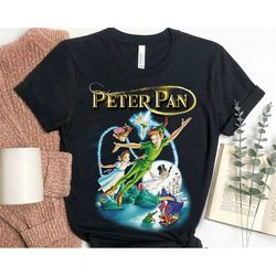 Disney Peter Pan Characters Vintage Poster Graphic Shirt, Magic Kingdom Holiday Unisex T-shirt Family Birthday Gift Adul