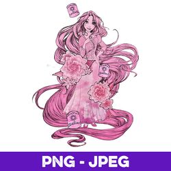 Disney Tangled Rapunzel Pink Floral Sketch Portrait V2 , PNG Design, PNG Instant Download