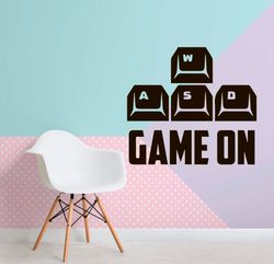 Game On, Keyboard, Keys, Gamer Sticker, Video Game, Computer Game, Game Play, Wall Sticker Vinyl Decal Mural Art Decor