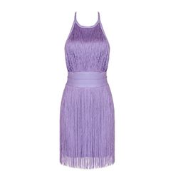 Summer Ladies New Purple Halter Neck Tassel Elegant Party Dress