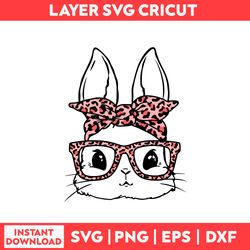 Easter Bunny Leopard Glasses Svg, Bad Bunny Svg, Bunny Svg, Glasses Svg, Bunny Face Svg, Happy Easter Svg - Digital File