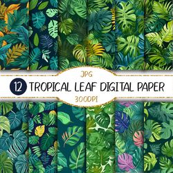 Seamless Tropical Leaves Digital Papers | Background, Scrapbook, Wall Art, paradise, flowers, seamless pattern, jungle