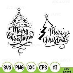 Merry Christmas Svg, Christmas Svg, Digital Cut File, Winter Svg, Merry Christmas Svg, Christmas Tree Svg, Hand Lettered