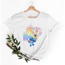 Disney Stitch Watercolor Castle Shirt, Disney Stitch Balloon Shirt, Family Vacation Shirt, Balloons, Disney Trip Shirt,