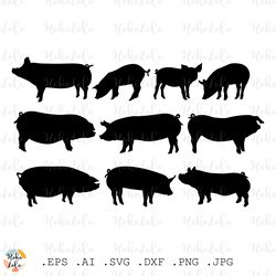 Pig Svg,  Swine Svg,  Pork Svg, Pig Silhouette, Stencil Templates, Pig Cricut, Clipart Png, Farm Animals Svg