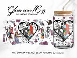 The Nightmare Before Christmas Can Glass 16oz Wrap, Disney Scary Movie Nightmare Tumbler Wrap, Jack And Sally Png