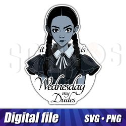 Wednesday Addams svg and png clipart, Wednesday cricut image, vetor detailde file, Sticker print, Print for t-shirt file