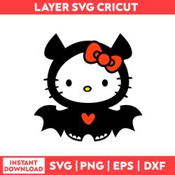 Halloween Kitty Svg, Hello Kitty Svg, Bat Svg, Heart Svg, Kawii Kitty Svg, Halloween Svg - Digital File
