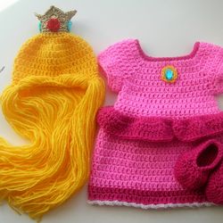 CROCHET PATTERN - Princess Peach Mario Bros Baby Outfit | Princess Dress Crochet Pattern | Sizes Newborn - 12 months