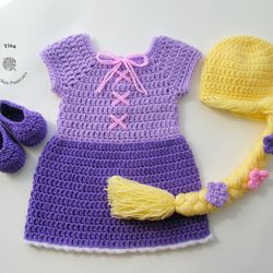 CROCHET PATTERN - Princess Rapunzel Costume | Princess Dress Crochet Halloween Costume | Sizes Newborn - 12 months