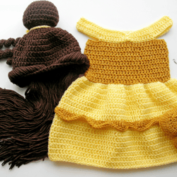 CROCHET PATTERN - Princess Belle Costume | Princess Dress Crochet Halloween Costume | Sizes Newborn - 12 months