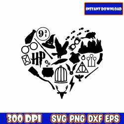 Magic Wizard Doodles Heart Digital Download, Christmas HP Png, Potter Png, HP Png, Vintage Magic House Png, Magic Wizard