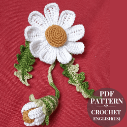 Crochet daisy pattern, Daisy brooch crochet, White daisy flower tutorial crochet, crochet pattern tutorial pdf.