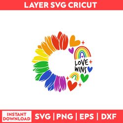 LGBT Sunflower Svg, Sunflower Svg, Heart Svg, Love Wins Svg, LGBT Svg, Rainbow Svg - Digital File