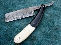 Custom Hand Made Damascus Steel Folding Stright Razor , Shaving Razor Knife