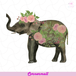 Elephant With Rose Flowers Watercolor Painting Png, Trending Png, Elephant Png, Flower Elephant Png