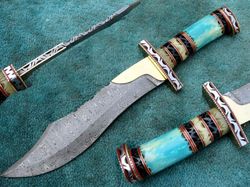 Marvelous Custom Hand Made Damscus Steel Fancy Hunting Bowie Knife With Sheath