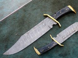 Custom Hand Made Damascus Steel Timber Rattler Bowie Western Hunting Bowie