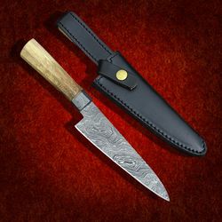 custom handmade bowie hunting knife damascus stee with leather sheath hunting knife skinner knife  hand forged mk5042m