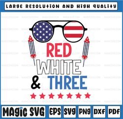 Kids Red White & Three Svg, 3rd Birthday 4th Of July Svg, Independence Day Svg, Fireworks svg,svg for Cricut, Silhouette