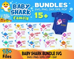 15 baby shark family bundle svg, cartoon svg, baby shark svg, cartoon svg, baby shark svg, baby shark themed, baby shark